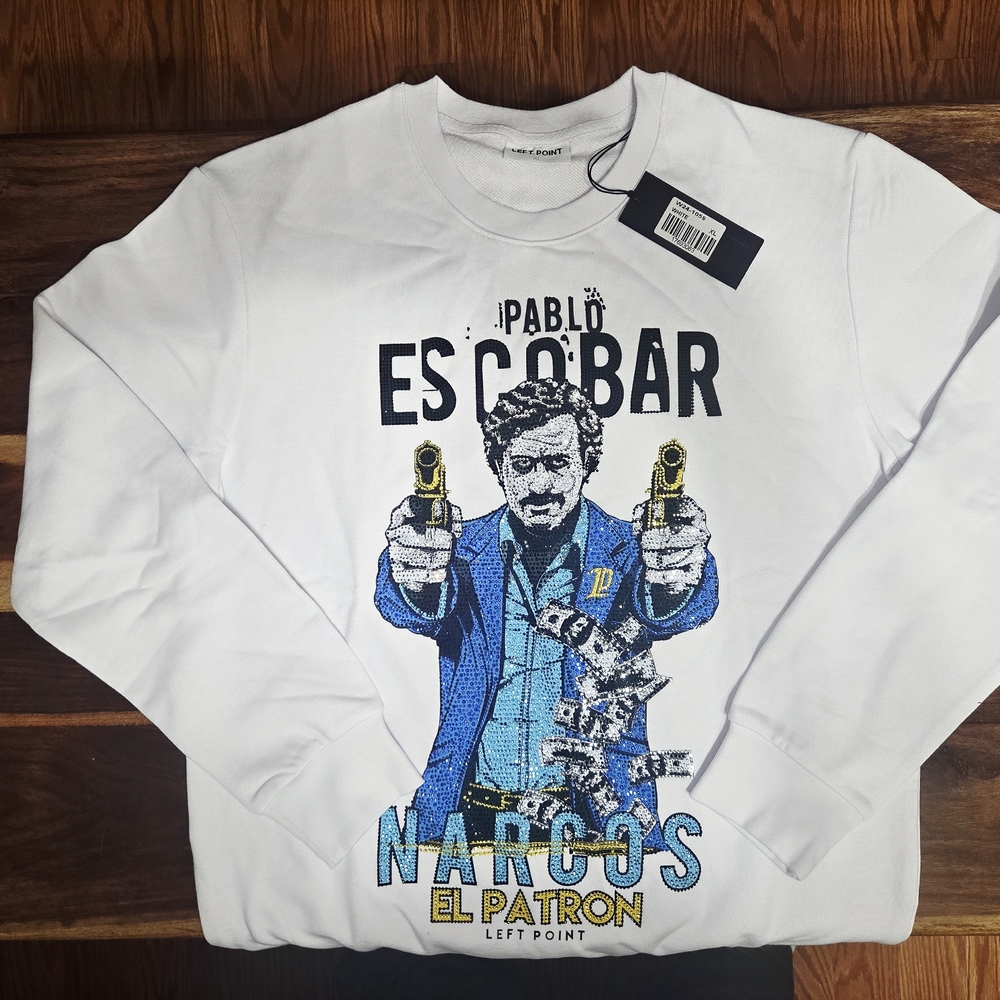 Left Point's Men's White Pablo Escobar Graphic Sweatshirt